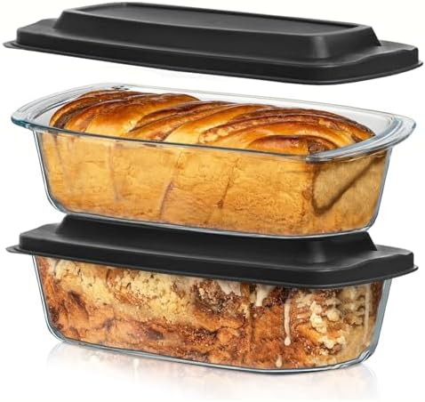Razab (2 Pack 1800ml / 1.9 Qt Glass Loaf Pans with Lids for Homemade Bread