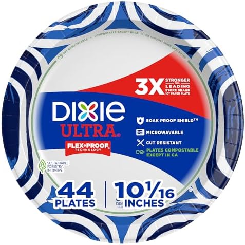 Dixie Ultra Large Paper Plates 10 Inch, Heavy Duty Disposable Plates, 44 ct