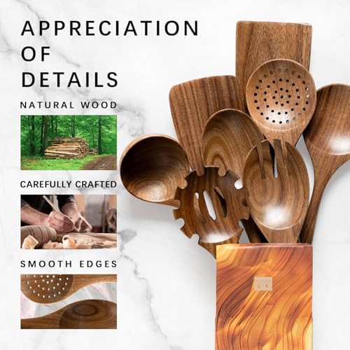Wooden Spoons for Cooking, 8-Piece Acacia Wood Cooking Utensil Set