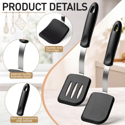 2 Pcs Mini Silicone Cookie Brownie Spatula,Solid Flat,Black