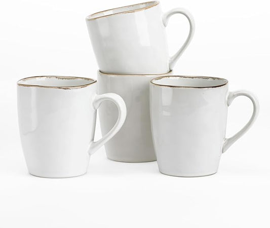 famiware Aurora Coffee Mugs, 14oz Mug Set of 4, Stoneware Mug, Cups for Kitchen, Cappuccino, Latte, Reactive Glaze, Microwave Safe, Scractch-resistant, Pearl White
