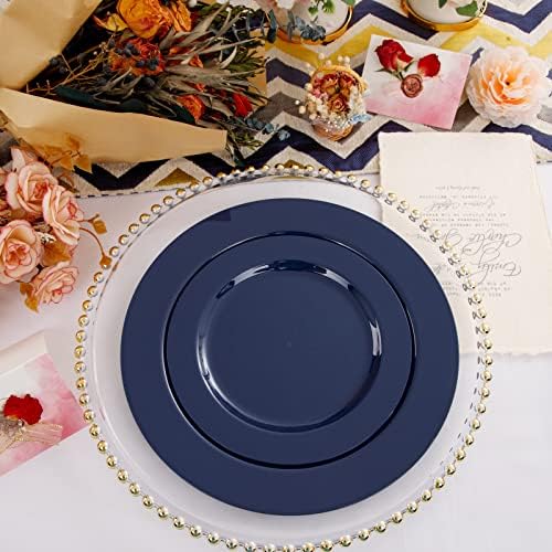 FLOWERCAT 60PCS Blue Plastic Plates - Heavy Duty Blue Plates Disposable (10.25" & 7.5") - serve for 30guest Birthday Party/Wedding/4th of July