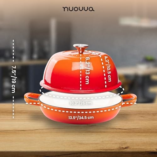 Enamelled Cast Iron Dutch Oven Pot – Dutch Oven For Sourdough Bread Baking – Cast Iron Bread Pot – Orange, 6 Quarts, 26cm – by Nuovva