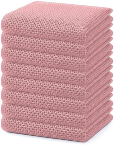 Homaxy 100% Cotton Waffle Weave Kitchen Dish Towels 8-Pack, Dried Rose