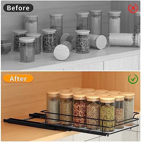 BOIVSHI Pull Out Spice Rack Organizer for Cabinet, Heavy Duty Slide Out Spice Rack Organizer for Kitchen Cabinets and Pantry, Fits Spices, Sauces, Canned Food (6.5''Wx10.5''Dx2.5''H)