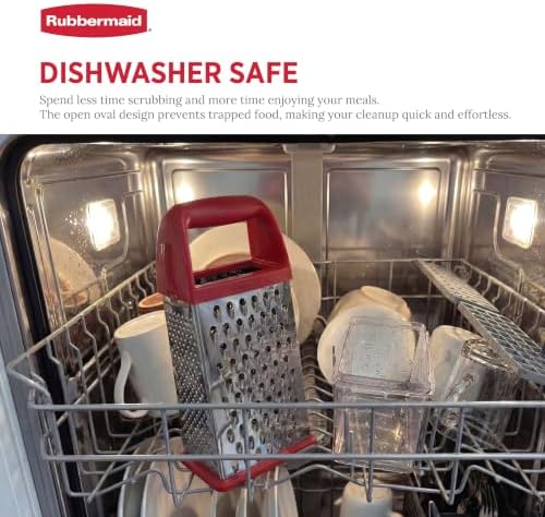 Rubbermaid EZ Grip Box Grater, Stainless Steel Cheese Grater & Container - BPA Free Multi-Surface Cheese Shredder & Food Grater for all Vegetables | Graters for Kitchen -Non-Slip Base, Dishwasher Safe