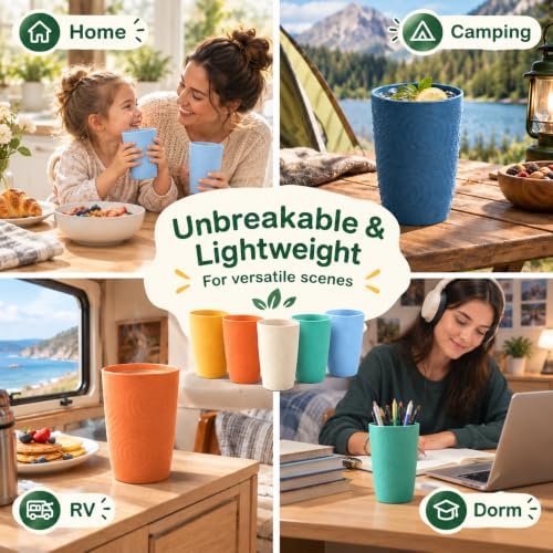Wheat Straw Cups 16 OZ, Plastic Drinking Glasses (Multicolor)