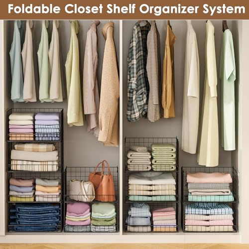 Yociyoga 3-Tier Stackable Closet Organizers and Storage Shelves, Foldable Closet Shelf Organizer, Stackable Storage Bins Drawers for Closet Organizer System, Black(Patent No. 30022416)