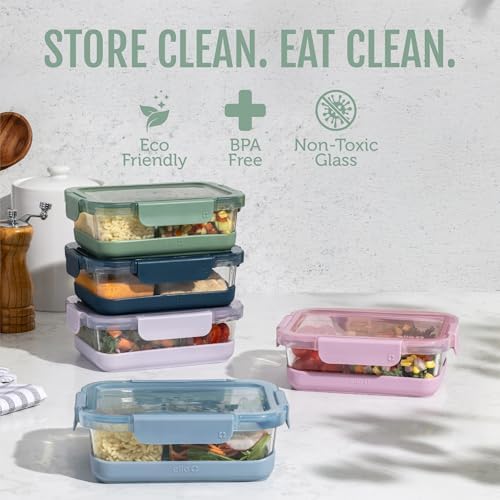 Ello Duraglass Refresh 3.4 Cup Divided Meal Prep Set, 10 Pc, Heather Glade