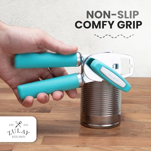 Zulay Kitchen Manual Can Opener Heavy Duty Patented Stainless Steel, Aqua