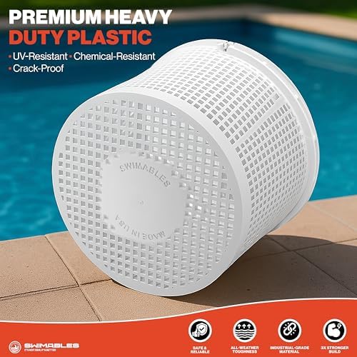 Swimables 8" Pool Skimmer Basket for Inground Pools - Compatible with Pentair U-3 Skimmer Basket 08650-0007 & Hayward SP1070, SPX1070E Pool Basket with Built-in Brass Weight, Handle & Rubber Grip