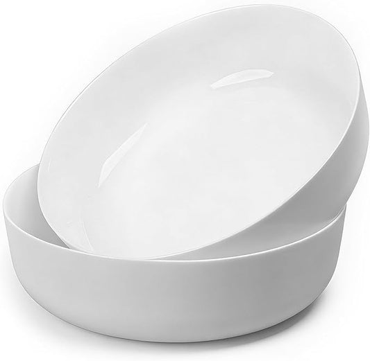 10 Inch 90 OZ Opal Glass Serving Bowls Set of 2, Extra Large White Salad Bowls for Kitchen, Microwave & Dishwasher Safe