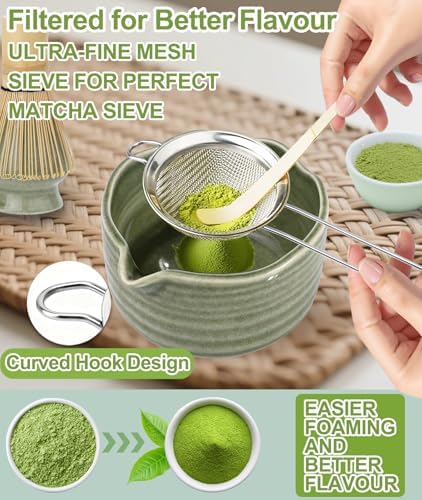 JBER Matcha Set with 17oz Ceramic Bowl, Bamboo Whisk, 7PCS Matcha Whisk Set