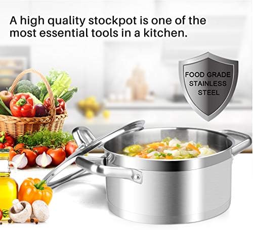 Duxtop Stainless Steel Stock Pot with Lid, 4.2 Qt Induction Cooking Pot
