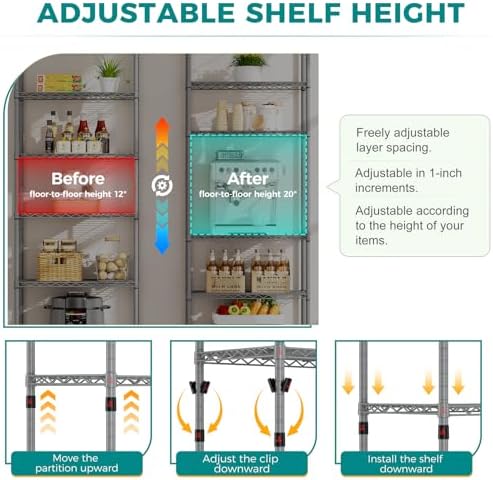SINGAYE 6 Metal Shelves Wire Shelving Storage Shelf Adjustable Unit Pantry