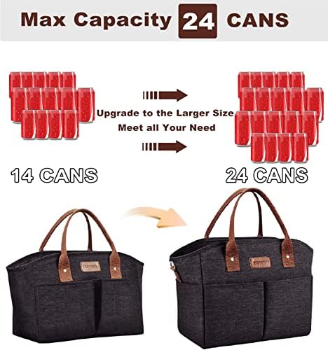 Lunch Bags for Women Insulated Thermal Lunch Tote Bag with Shoulder Strap Upgrade Large Lunch Box Container Drinks Holder for Adults Men Work Picnic Beach Park, Dark Black