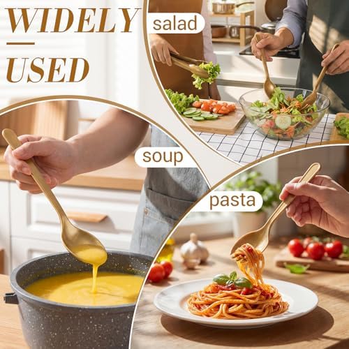 FoldTier 72 Pcs Disposable Plastic Serving Utensils Set Gold Serving Spoons Forks Tongs, Disposable Utensils for Party Weddings Birthday Dinner Buffets Banquets