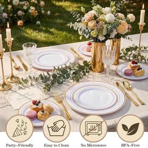 I00000 102 Pcs Gold Plastic Plates, Premium Disposable Gold Plates