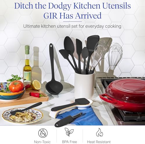 GIR: Get It Right 10-Piece Cooking Utensils Set - Black Silicone - Spatula Set, Silicone Spatulas & Kitchen Spoons - Heat-Resistant up to 425°F - Nonstick Cookware-Friendly - Dishwasher-Friendly