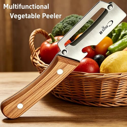 Maxjoy Vegetable Peeler, Stainless Steel Wooden Handle for Potato, Fruit