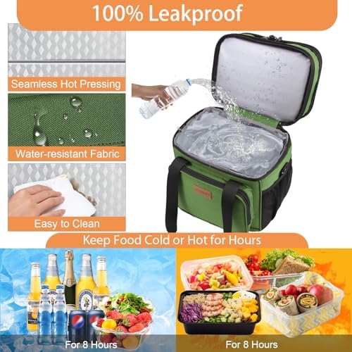 GLENKEY Expandable Lunch Box Insulated Leakproof Cooler Bag Work Outdoor