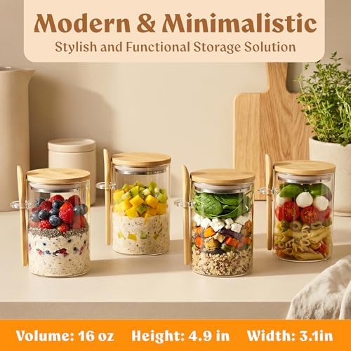 EDELHAUS Overnight Oats Containers with Lids - Glass Mason Jars, Meal Prep