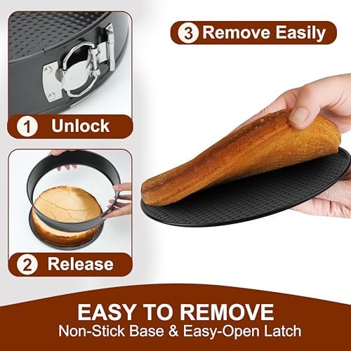 Springform Pan Set of 4, 4/7/9/10inch Cake Pans with Leakproof Silicone Protector, Non-Stick Leak-Proof with Removable Bottom, Cheesecake Pan for Baking, Black