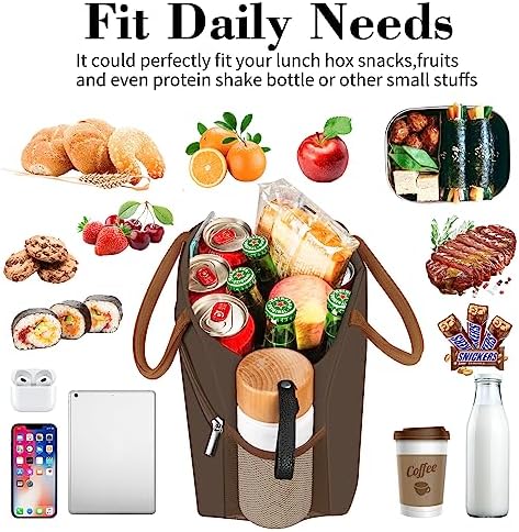 Coobiiya Lunch Bag Women, Lunch Box for Women Adult Men, Small Leakproof Cute Lunch Tote Large Capacity Reusable Insulated Cooler Lunch Container for Work/Office/Picnic/Travel-Brown