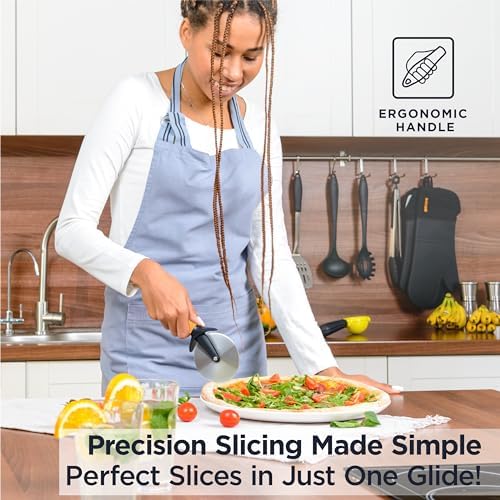 Deiss Pro Heavy Duty Pizza Cutter With Wheel Slicer- Stainless Steel Sharp Smooth Pizza Cutter Wheel With Easy Grip Non-Slip Handle, Dishwasher Safe (ORANGE)