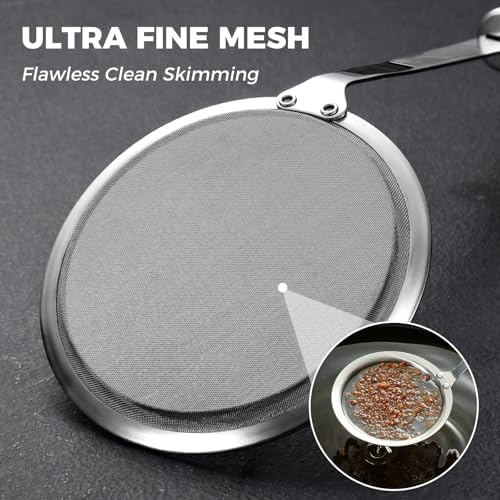 Hiware Stainless Steel Fat Skimmer Spoon - Fine Mesh Food Strainer for Grease, Gravy and Foam, Japanese Hot Pot Skimmer with Long Handle (Pack of 2)