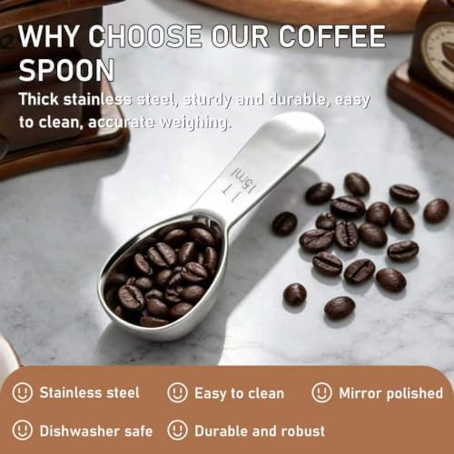 2 Pack Silver Coffee Scoop Set, 1 & 2 Tbsp Stainless Steel for Coffee