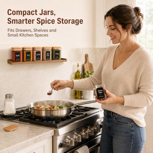 ComSaf Glass Spice Jars 8oz Set of 6, Seasoning Containers with 9 Labels