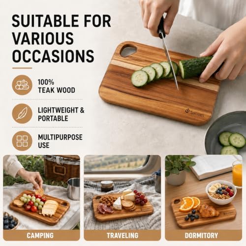 Socisen 2-Pack Small Teak Cutting Boards, 8.6" Mini Wood Charcuterie Board
