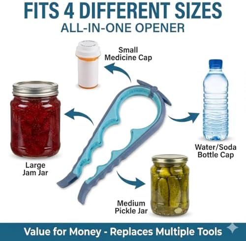 Jar Opener Bottle Opener and Can Opener for Weak hands - Seniors with Arthritis and Anyone with Low Strength - Mutil Jar Opener Get Lids Off Easily - Blue and Grey