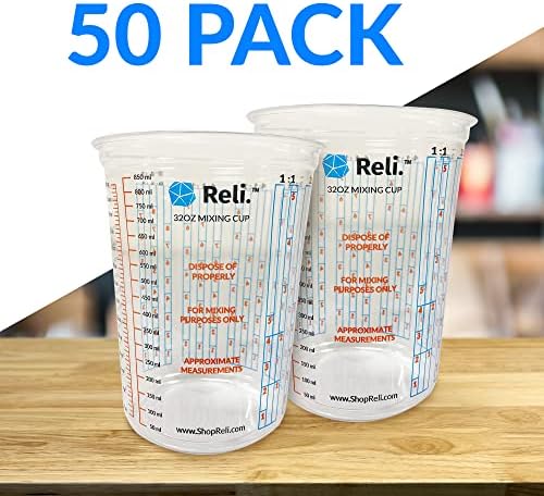 Reli. Paint Mixing Cup (50 Pcs) 32 oz (1 quart) | Disposable Measuring Cups