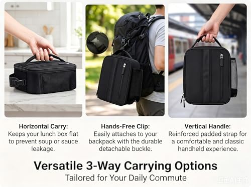 Lunch Box Insulated Lunch bag for Men Teen Kids Boys Adult Portable Stylish Small Lunchbox Special Design for Working Office school Picnic (Black 6L(Without Shoulder Straps))