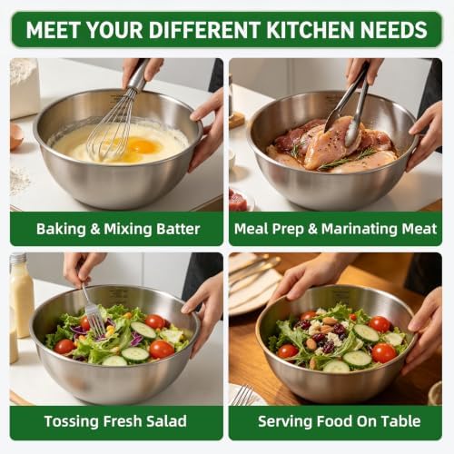 Stainless Steel Mixing Bowls Set, 3-Piece, Thicker-Gauge, Stackable