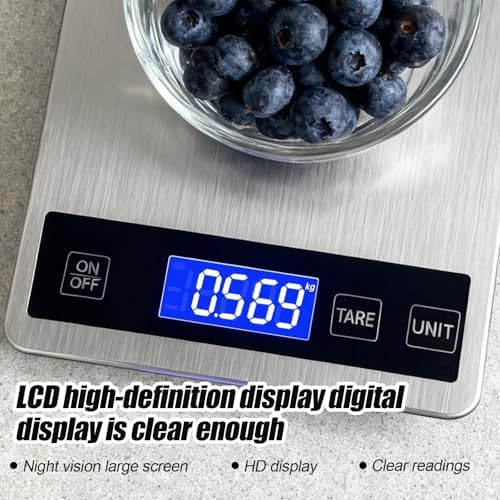 Food Kitchen Scale, 33lb Food Scale Precisely Measures Grams and Ounces for Baking and Cooking, 304 Stainless Steel Kitchen Scale for Food with LCD Display, Batteries Included
