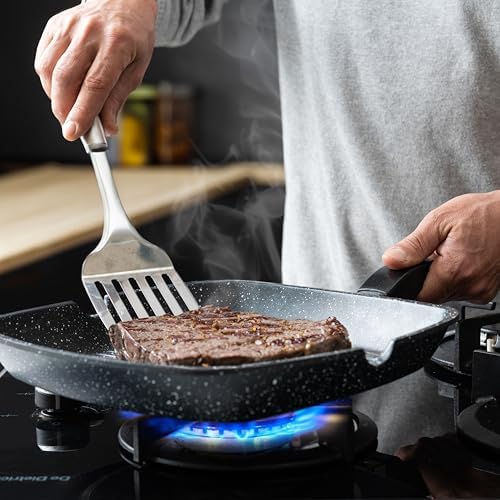 Moss & Stone Grill Pan for Indoor Cooking, 11" Nonstick Square Grill Pan