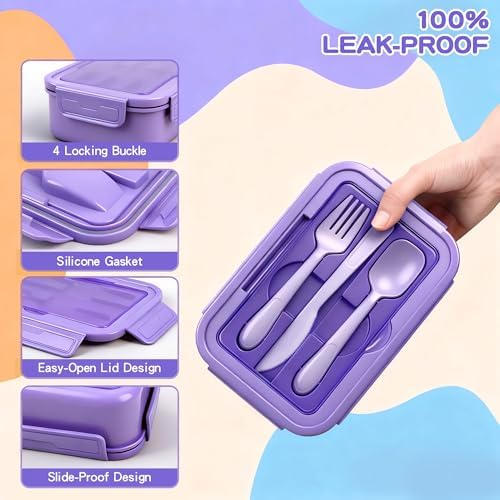 Bento Box Set for Women & Girl, 1100ml Stackable Containers Purple