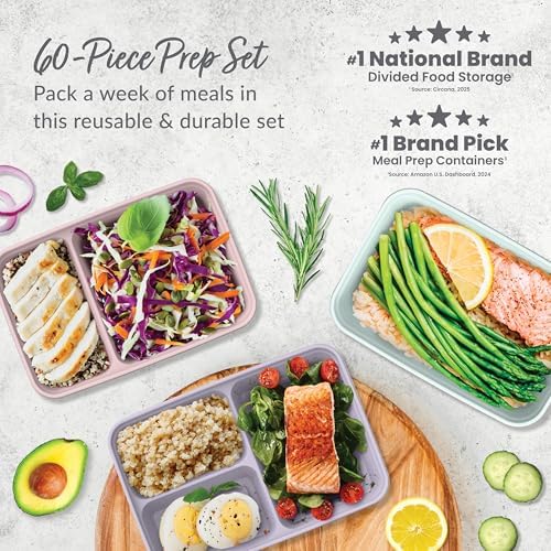 Bentgo Prep Meal Prep Kit, 1, 2 & 3-Compartment Containers, 60 Piece Set