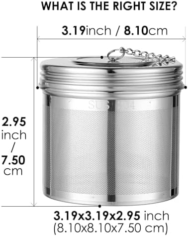 Extra Large Tea Infuser -304 Tea Filter with Threaded Lid & Chain Hook-Perfect for Loose Leaf Tea,Cooking,Herbs,Iced Tea & Soup - Extra Fine Mesh Tea Strainers