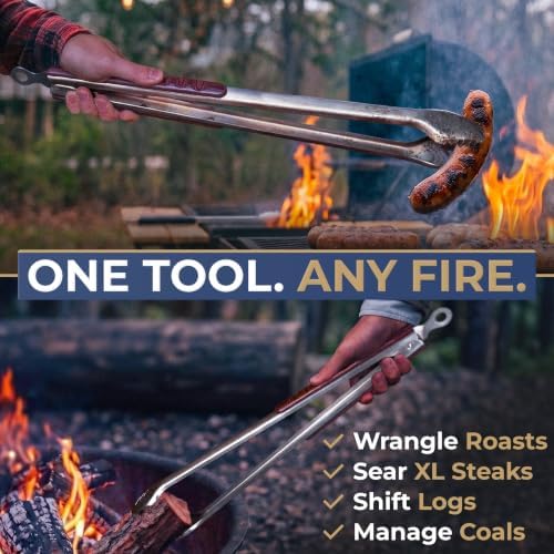 25-Inch Heavy Duty Metal Grill Tongs for Outdoor Grill & Log Fire