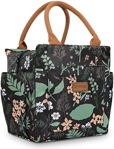 Joymee Lunch Bag - Green Leaf, Women's Insulated Reusable Durable Leakproof Large Spacious Cooler Tote for Office, Picnic, Camping