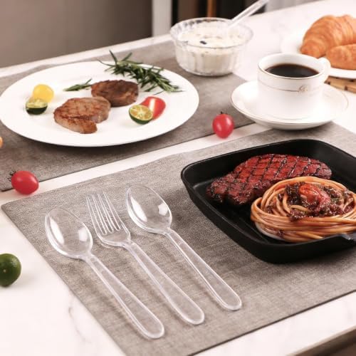 Lamosi 100 Count Extra Heavy Duty Clear Plastic Forks and Spoons