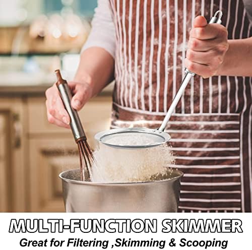 Anaeat Stainless Steel Fat Skimmer Spoon - Set of 3 Professional Kitchen Fine Mesh Food Strainer and Hot Pot Skimmer with Long Handle for Skimming, Cooking, Frying, Grease, Gravy and Foam (3"+4"+4.7")