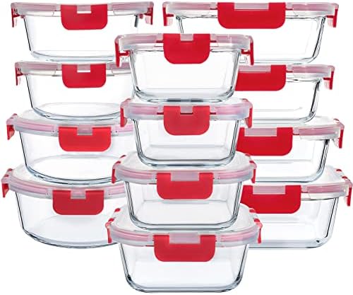 M MCIRCO 24 Piece Glass Food Storage Containers with Lids, Red