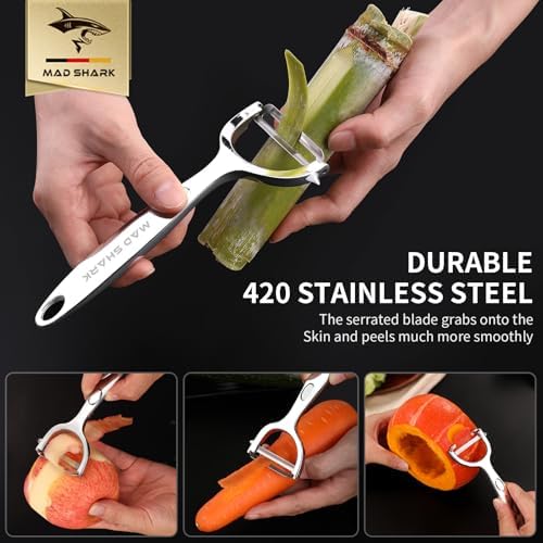 MAD SHARK Y & I Vegetable Peeler 2 Pack, Stainless Steel Serrated Blade Set