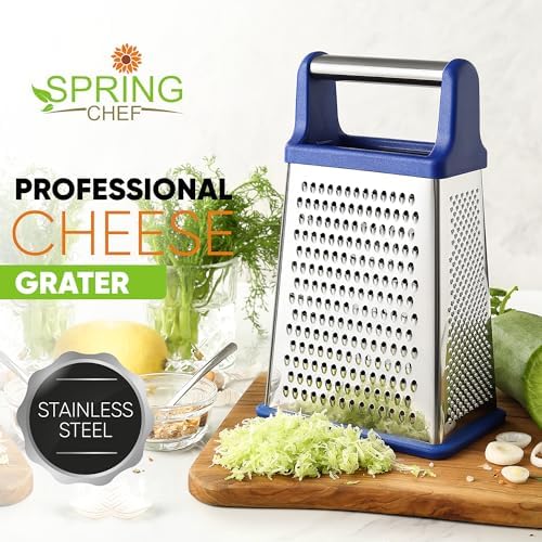 Spring Chef Stainless Steel XL Cheese Grater for Kitchen, Sapphire