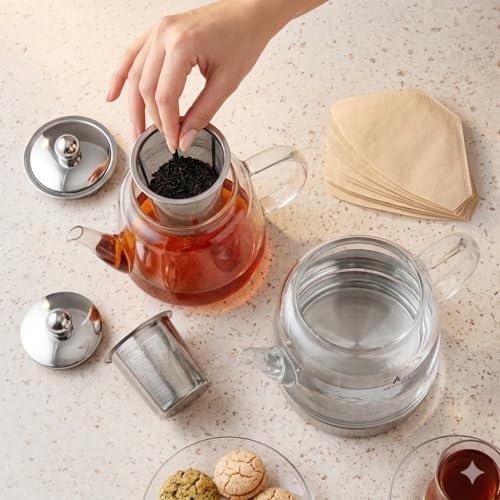 Borosilicate Glass Teapot Set, 2.5 lt Total Capacity, Drip-Free Spouts
